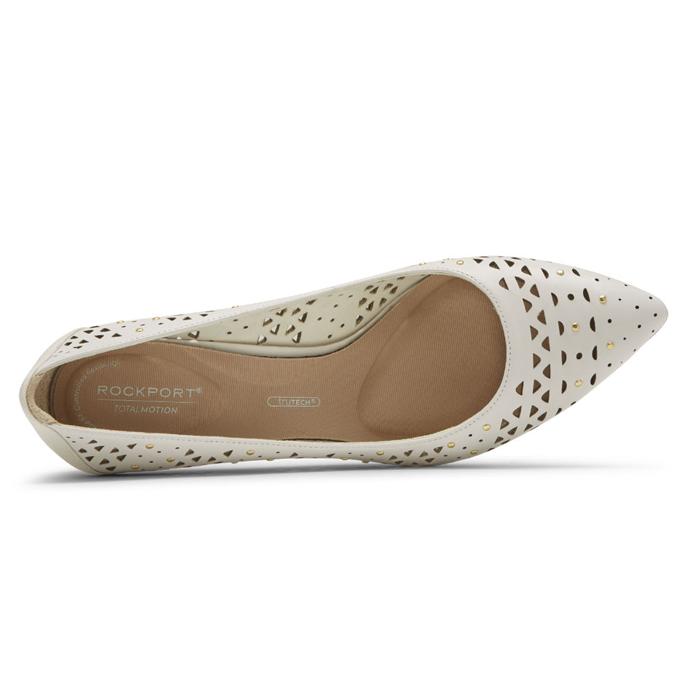 Sapatos De Salto Rockport Mulher Branco - Total Motion 75Mm Perforated Studded - 95034RTFS